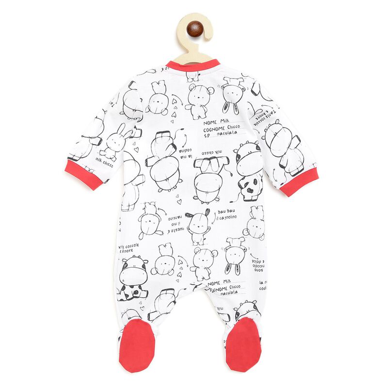 Infant White Printed Front Opening Babysuit image number 1